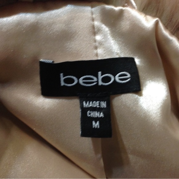 BEBE Size Medium Blush Faux Fur Cropped Jacket Lined Long Sleeve Cardigan - Picture 4 of 6